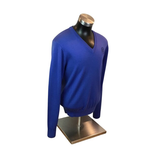 Donald Ross Mens Small V-Neck Sweater 100% Merino Wool Blue Embroidered Logo - Picture 2 of 8